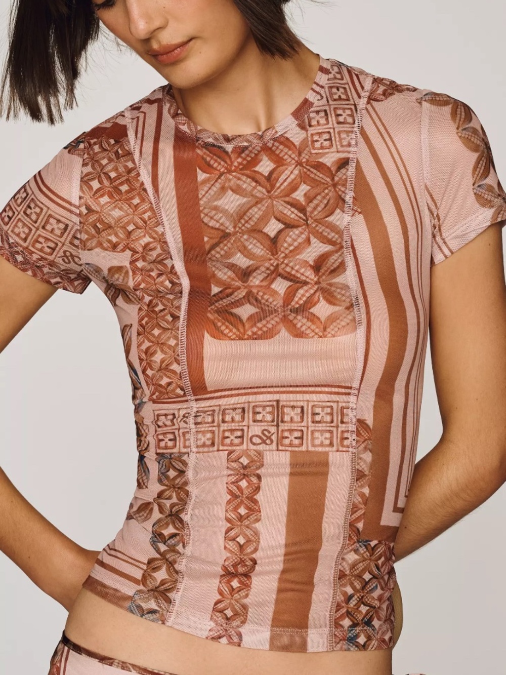 Anthropologie Scotch & Soda Slim Mesh Top Blosue in Tiles Foulard Rosedust nwt